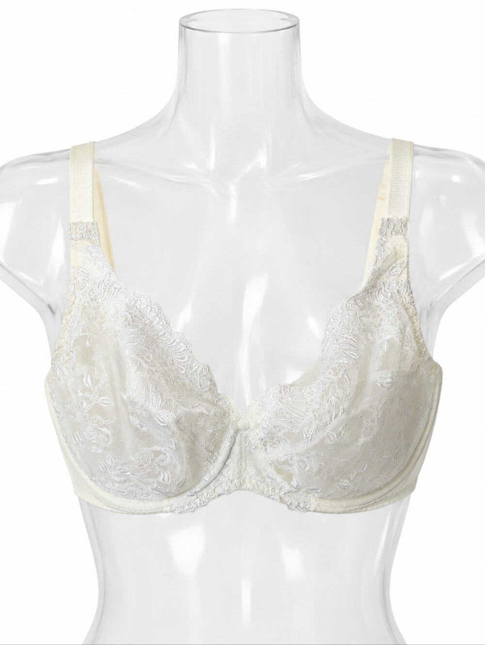 Wacoal Off White  Underwire Lace Embroidered Satin Sheer Bra Sexy 36DD